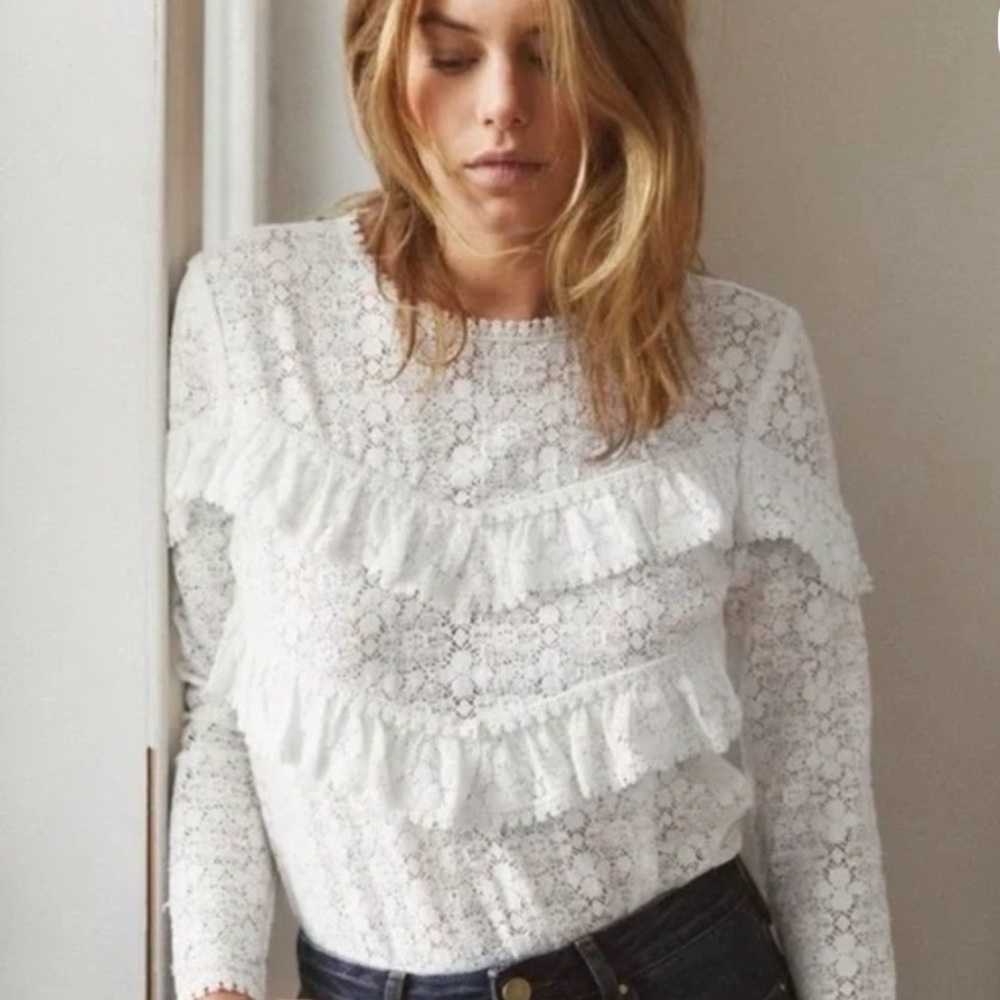 Sezane White Ninon Lace Blouse